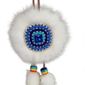 Oroqen Ethnic Intangible Cultural Heritage Sunflower Fridge Magnet｜Single-sided Rabbit Fur with Blue Gemstone