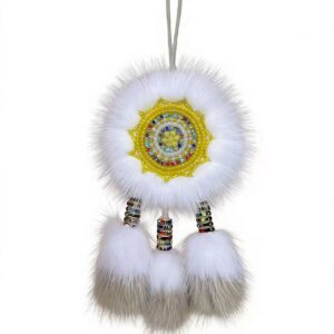 Oroqen Ethnic Intangible Heritage Rabbit Fur Sunflower Brooch | Single-Sided Beaded Accessory