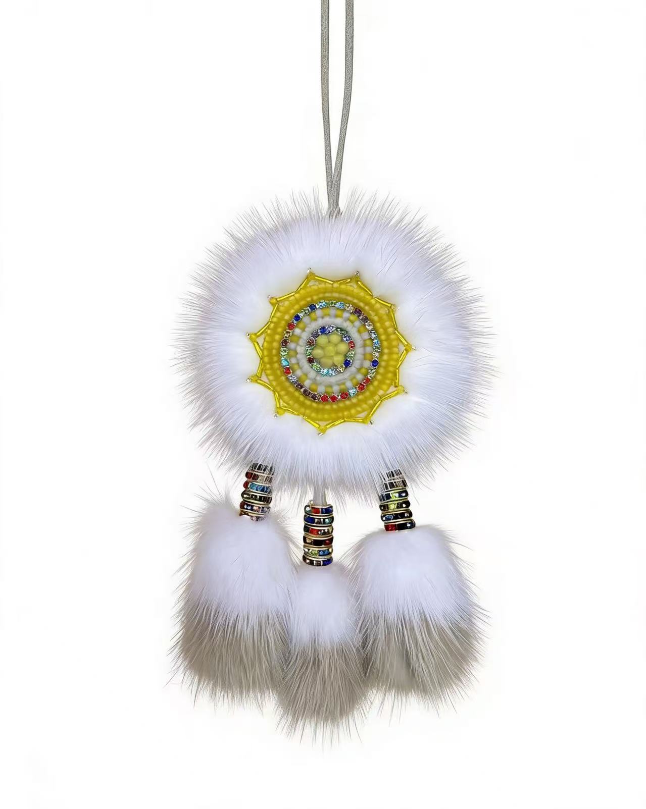 Oroqen Ethnic Intangible Heritage Rabbit Fur Sunflower Brooch | Single-Sided Beaded Accessory