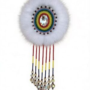 Oroqen Ethnic Sunflower Double-Sided Brooch｜Rabbit Fur & Beaded Fringe Cultural Heritage Accessory