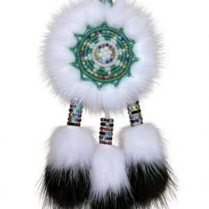 Oroqen Ethnic Sunflower Double-Sided Brooch | Rabbit Fur & Beaded Fringe Cultural Heritage Accessory