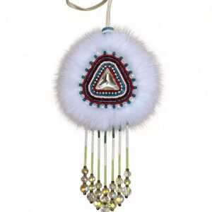 Oroqen Ethnic Single-sided Sunflower Fridge Magnet｜Handmade Rabbit Fur & Embroidered Bead Decor